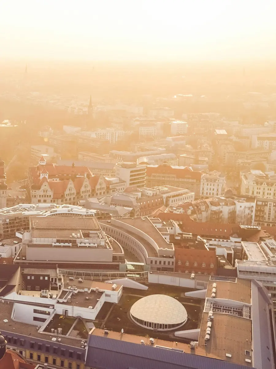 Leipziger Altstadt von oben im Morgenlicht