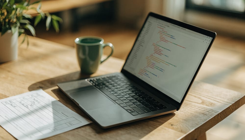 Code-Editor mit eingerückten Klammern neben einem ausgefüllten Formular