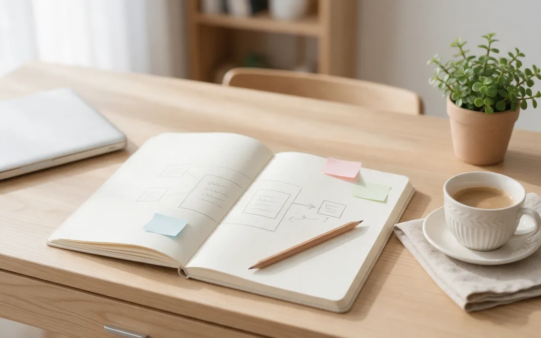 SEO-Strategie und Priorisierung werden am Schreibtisch skizziert